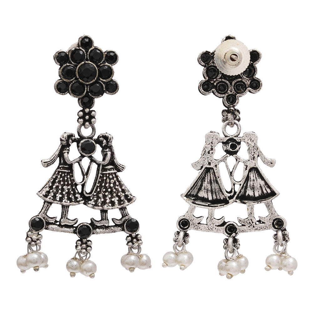 Bride-Groom Floral dangler earrings (Black)