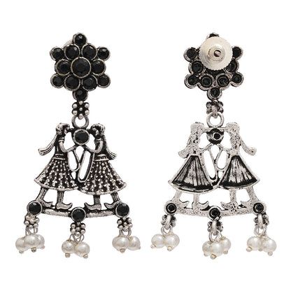 Bride-Groom Floral dangler earrings (Black)