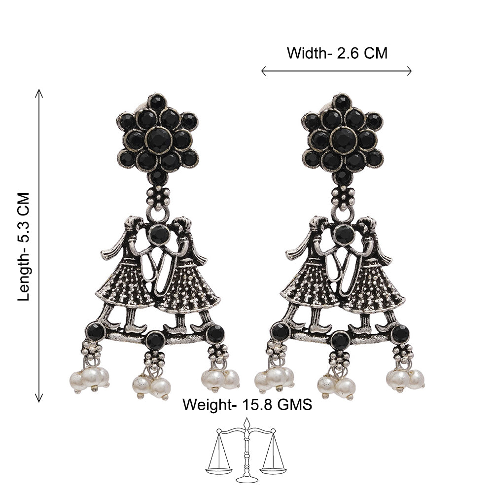 Bride-Groom Floral dangler earrings (Black)