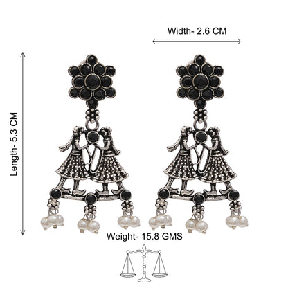 Bride-Groom Floral dangler earrings (Black)
