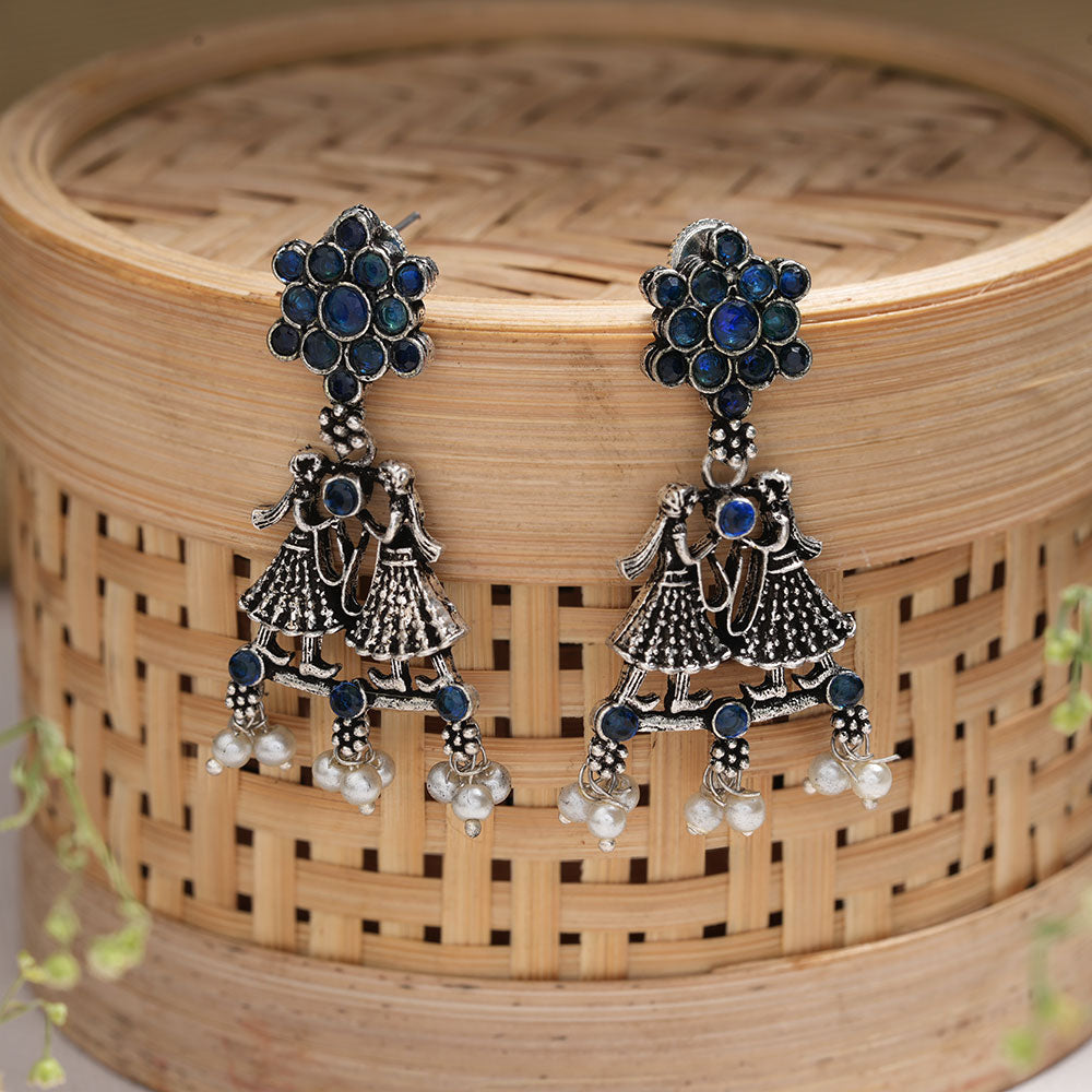 Bride-Groom Floral dangler earrings (Blue)