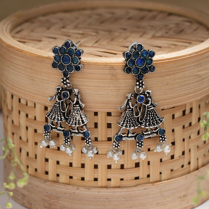 Bride-Groom Floral dangler earrings (Blue)