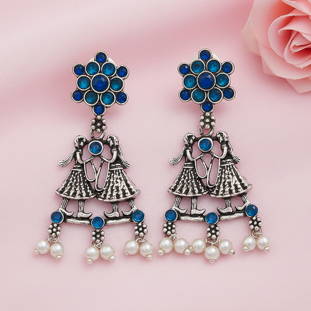 Bride-Groom Floral dangler earrings (Blue)