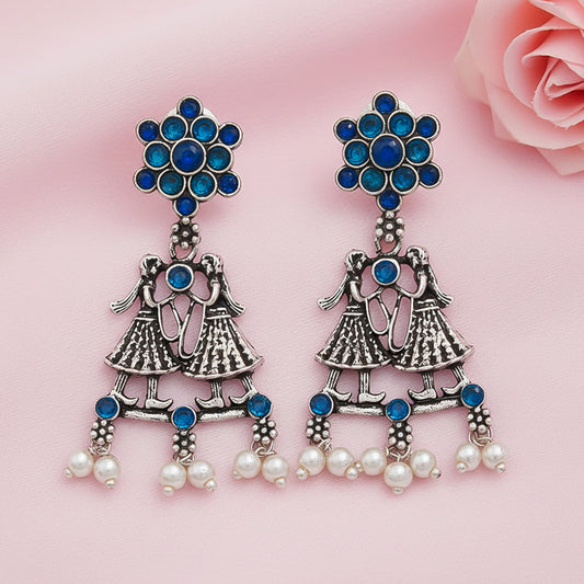 Bride-Groom Floral dangler earrings (Blue)
