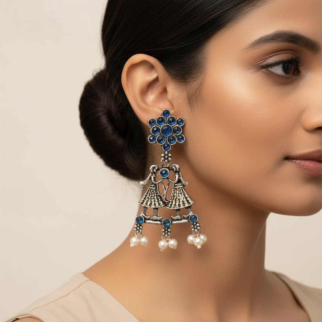 Bride-Groom Floral dangler earrings (Blue)