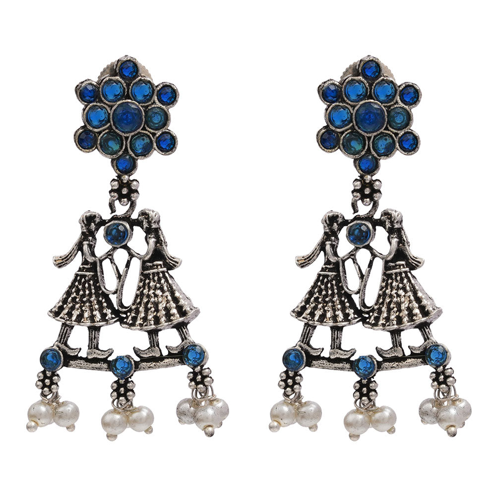 Bride-Groom Floral dangler earrings (Blue)