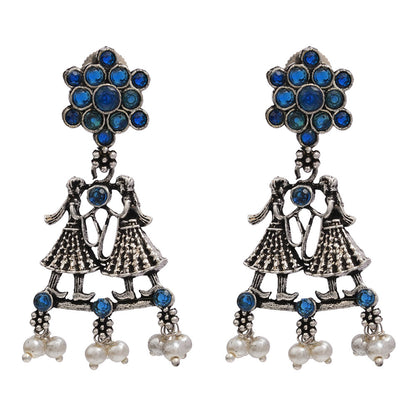 Bride-Groom Floral dangler earrings (Blue)