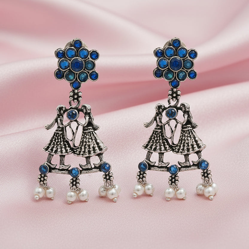Bride-Groom Floral dangler earrings (Blue)