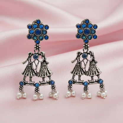Bride-Groom Floral dangler earrings (Blue)