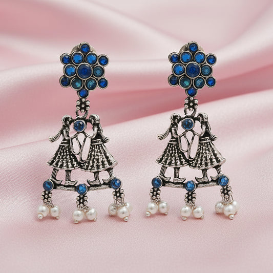 Bride-Groom Floral dangler earrings (Blue)