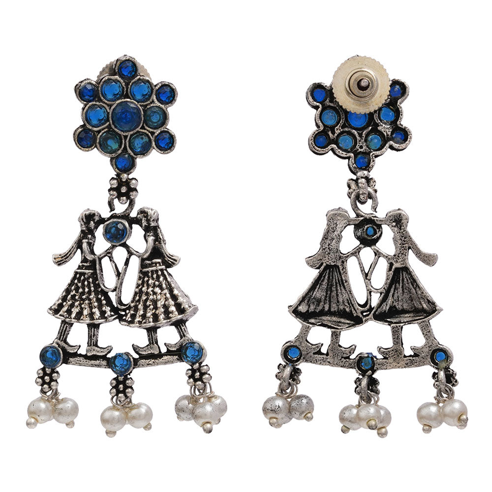 Bride-Groom Floral dangler earrings (Blue)