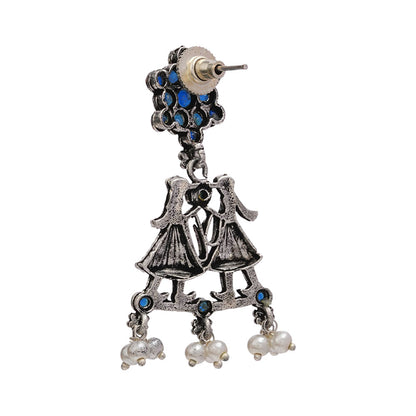 Bride-Groom Floral dangler earrings (Blue)