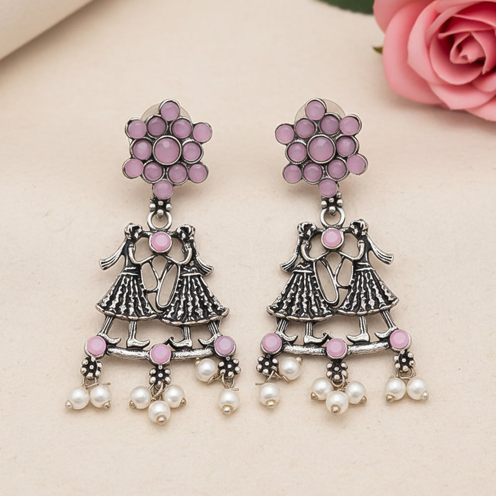 Bride-Groom Floral dangler earrings (Baby Pink)