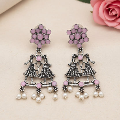 Bride-Groom Floral dangler earrings (Baby Pink)