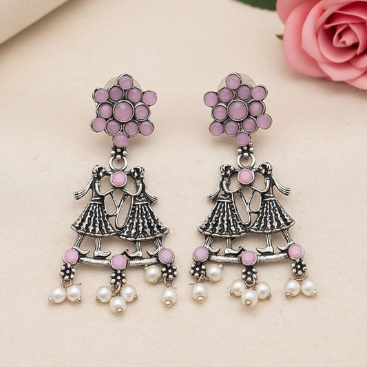 Bride-Groom Floral dangler earrings (Baby Pink)
