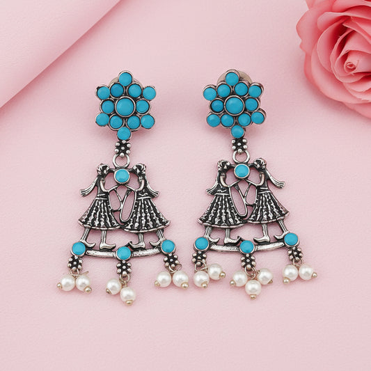 Bride-Groom Floral dangler earrings (Sky Blue)