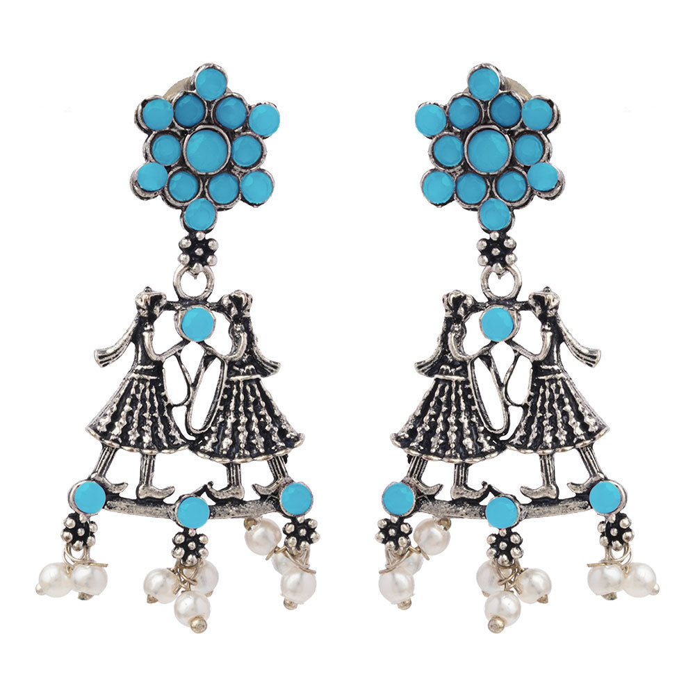 Bride-Groom Floral dangler earrings (Sky Blue)