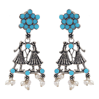 Bride-Groom Floral dangler earrings (Sky Blue)