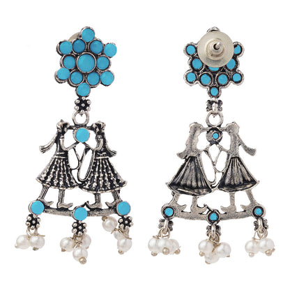 Bride-Groom Floral dangler earrings (Sky Blue)
