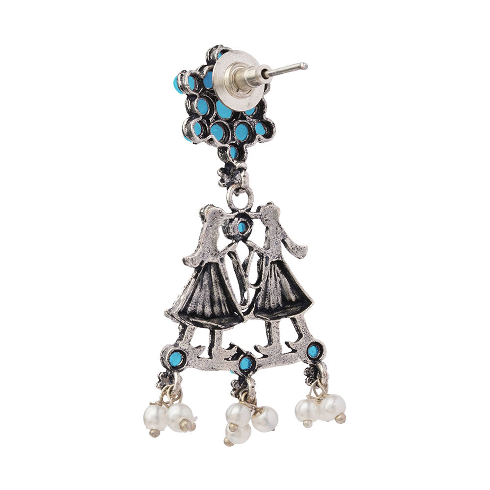 Bride-Groom Floral dangler earrings (Sky Blue)