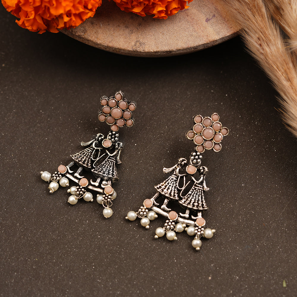 Bride-Groom Floral dangler earrings (Light Orange)