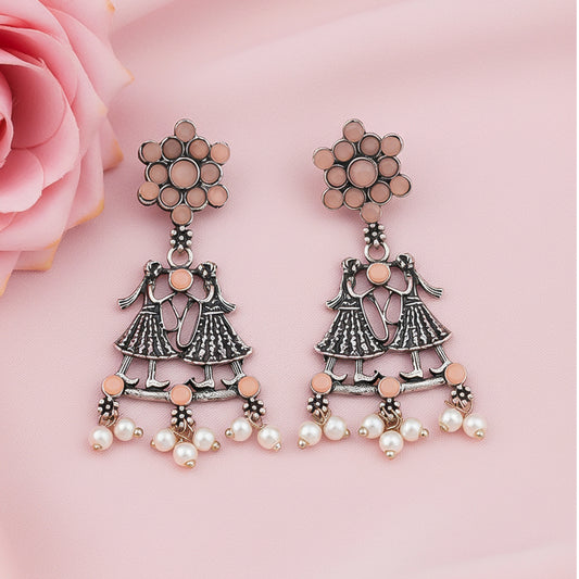Bride-Groom Floral dangler earrings (Light Orange)
