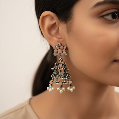 Bride-Groom Floral dangler earrings (Light Orange)