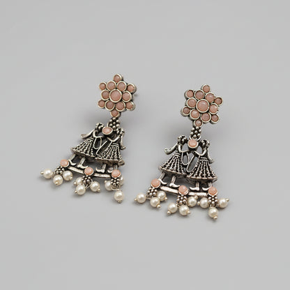 Bride-Groom Floral dangler earrings (Light Orange)