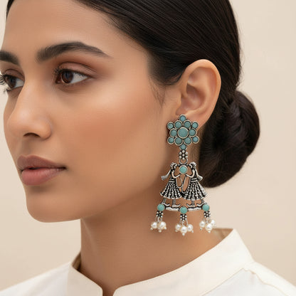 Bride-Groom Floral dangler earrings (Mint)