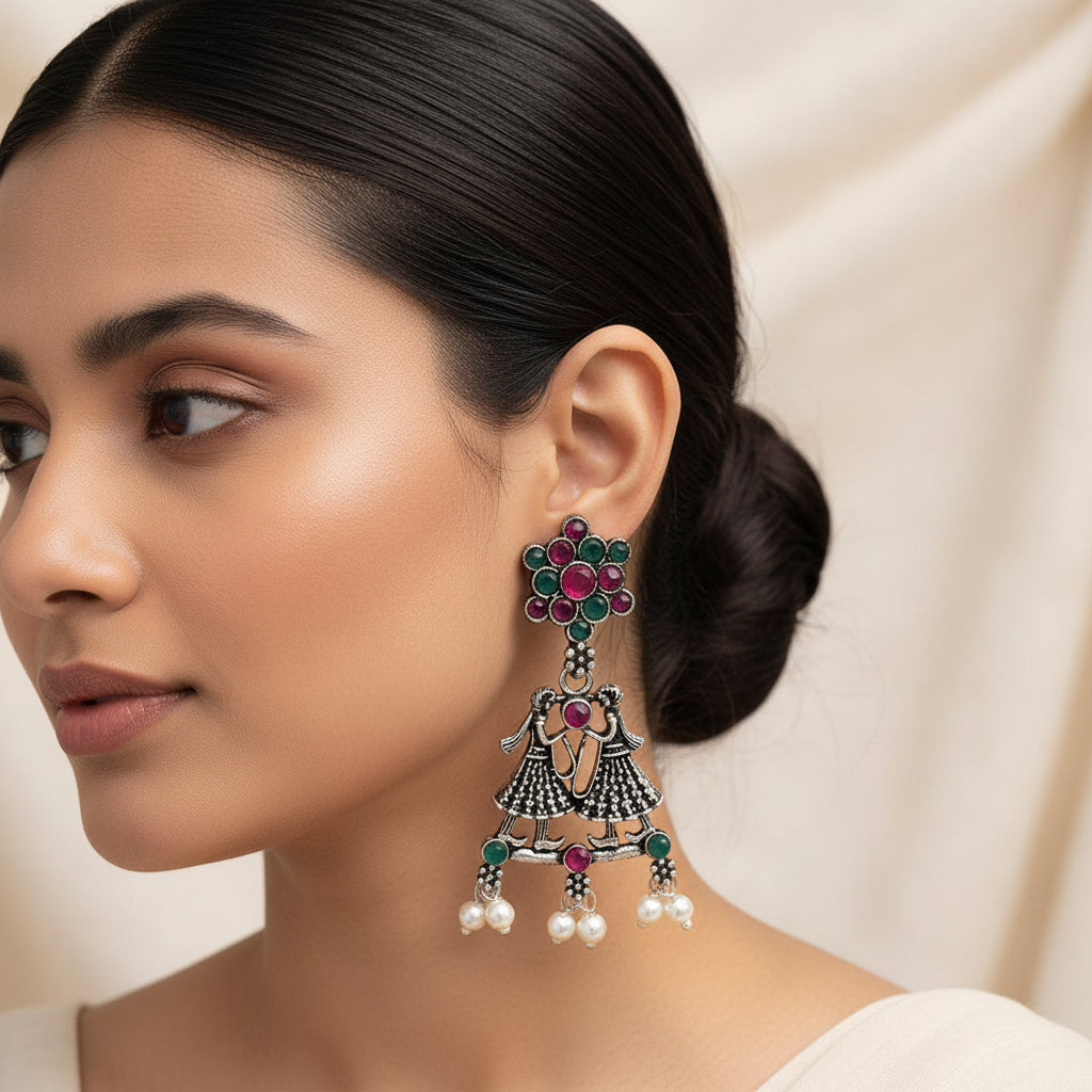 Bride-Groom Floral dangler earrings (Multicolored)