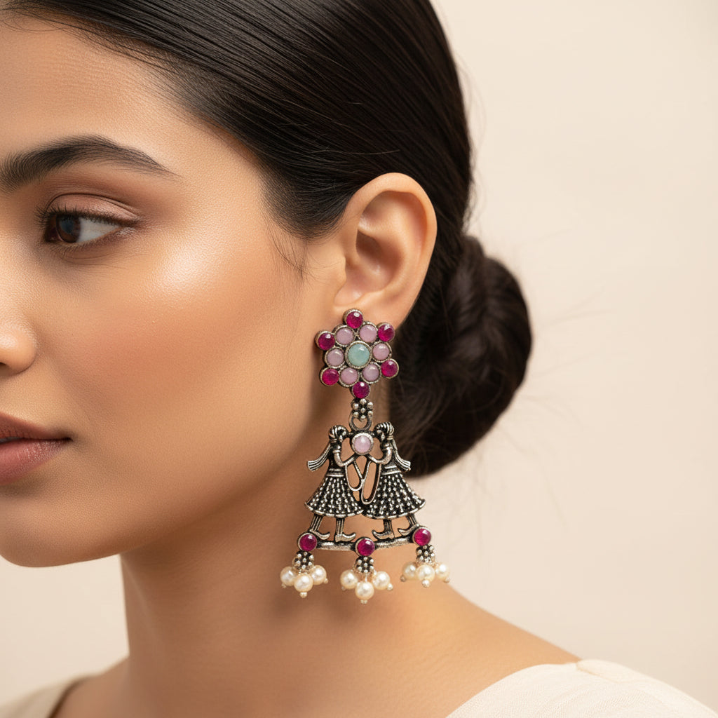 Bride-Groom Floral dangler earrings (Multicolored)