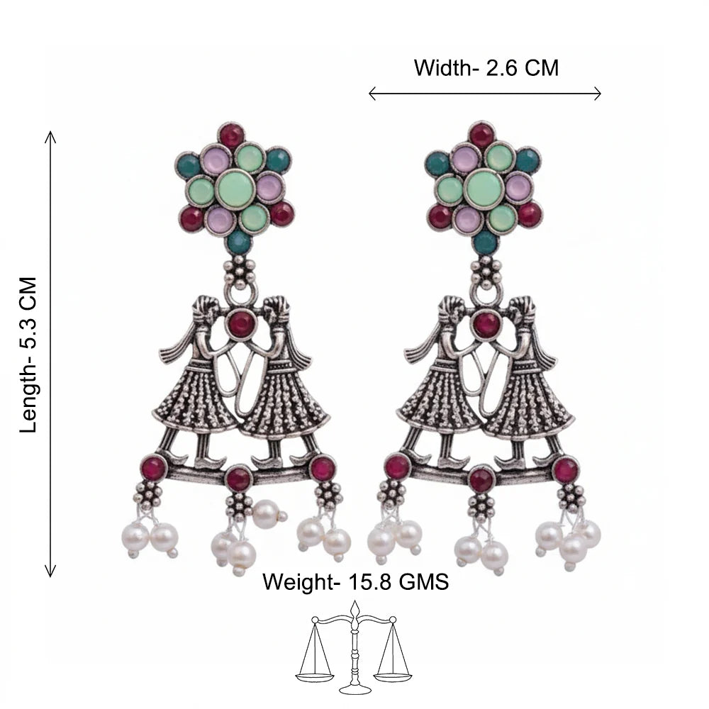 Peacock glow stone studded dangler & Bride-Groom Floral dangler Combo set