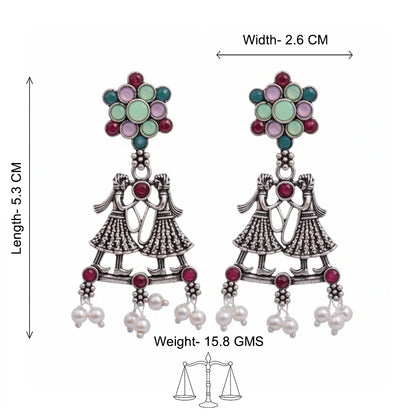 Peacock glow stone studded dangler & Bride-Groom Floral dangler Combo set
