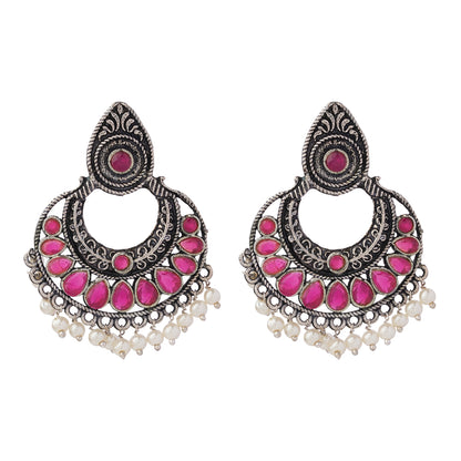 Charming Chaandbali pearl stud earrings (Red)