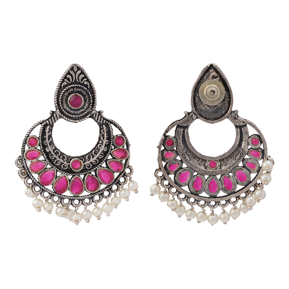 Charming Chaandbali pearl stud earrings (Red)