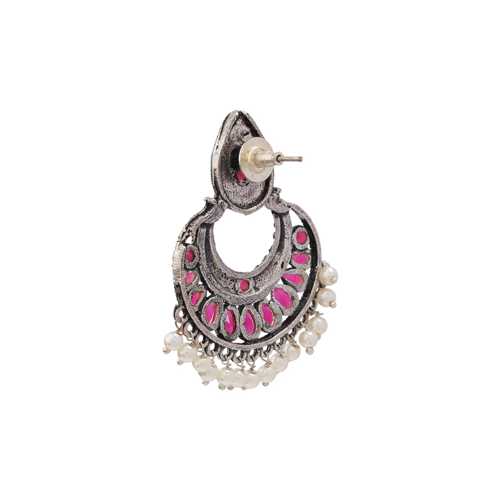 Charming Chaandbali pearl stud earrings (Red)