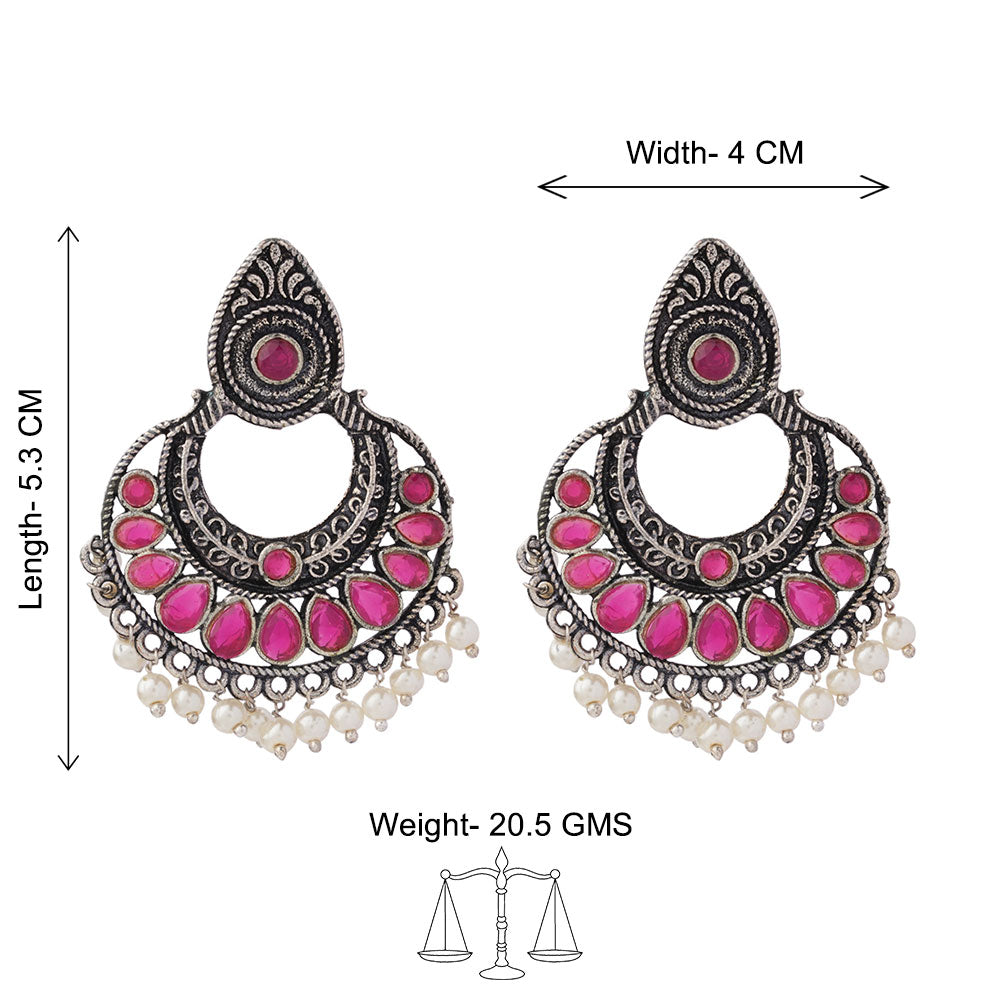 Charming Chaandbali pearl stud earrings (Red)