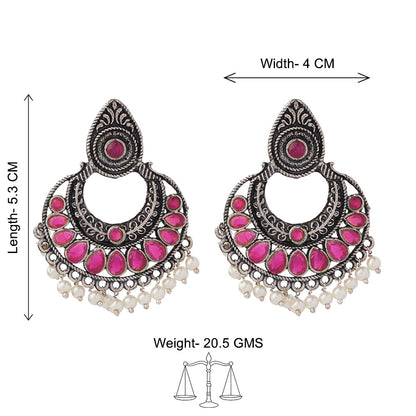 Charming Chaandbali pearl stud earrings (Red)