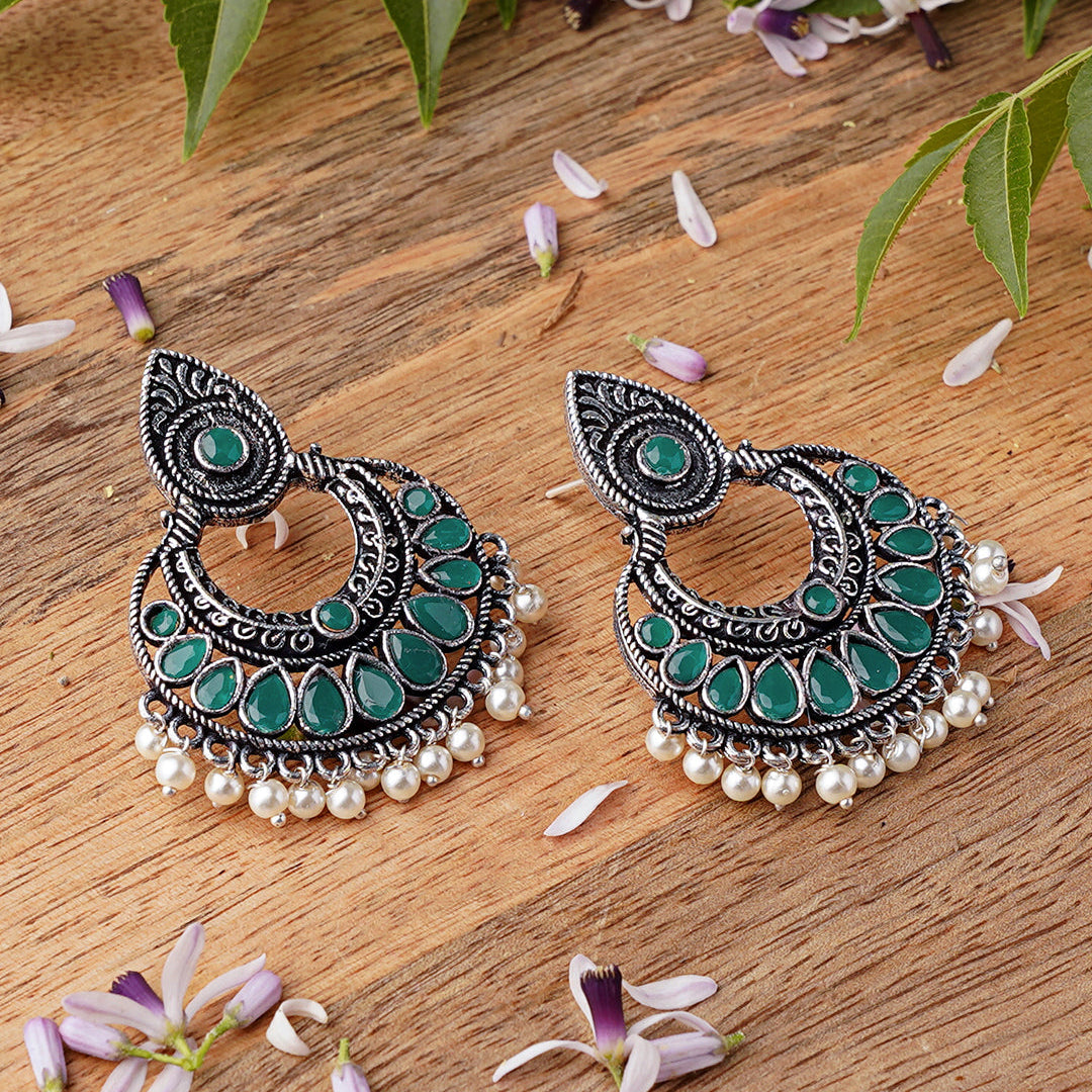 Charming Chaandbali pearl stud earrings (Green)