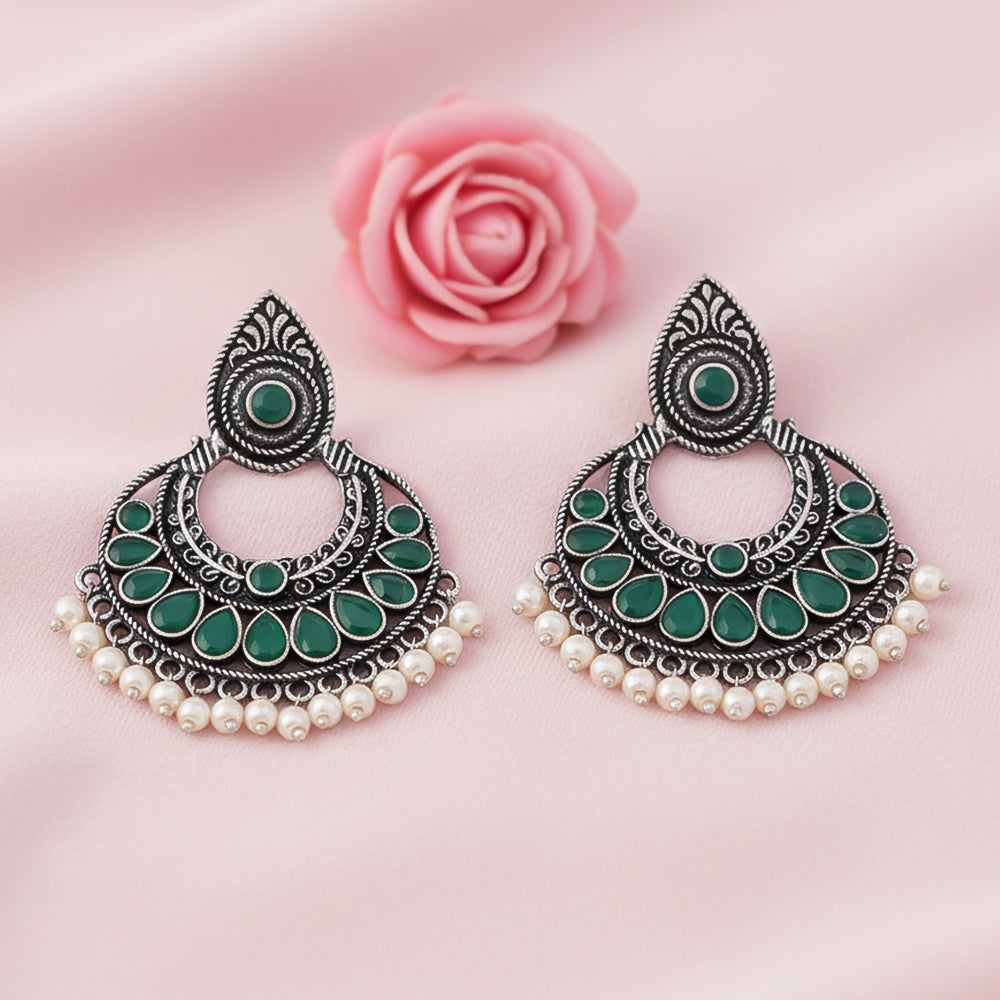 Charming Chaandbali pearl stud earrings (Green)