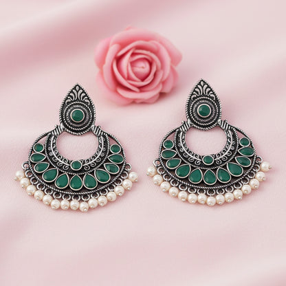 Charming Chaandbali pearl stud earrings (Green)