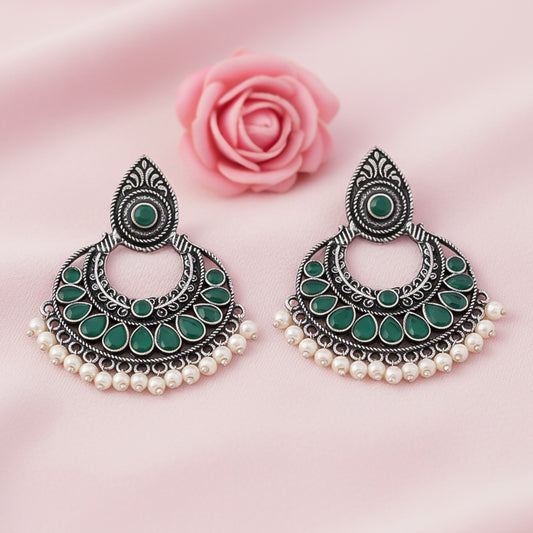 Charming Chaandbali pearl stud earrings (Green)