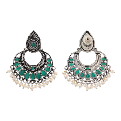Charming Chaandbali pearl stud earrings (Green)