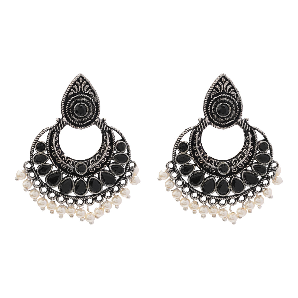 Charming Chaandbali pearl stud earrings (Black)