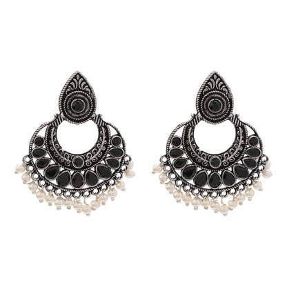 Charming Chaandbali pearl stud earrings (Black)