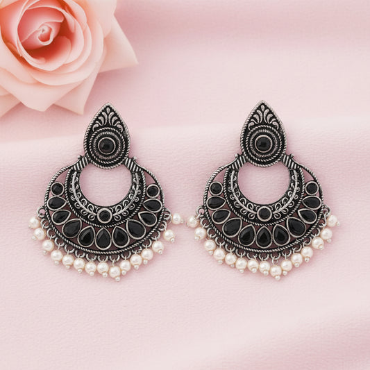 Charming Chaandbali pearl stud earrings (Black)
