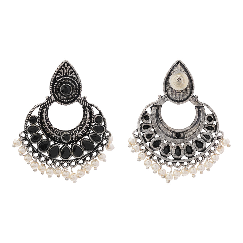 Charming Chaandbali pearl stud earrings (Black)