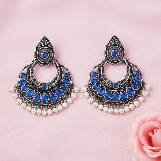 Charming Chaandbali pearl stud earrings (Blue)