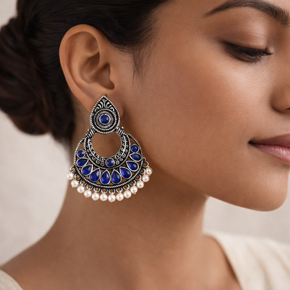 Charming Chaandbali pearl stud earrings (Blue)