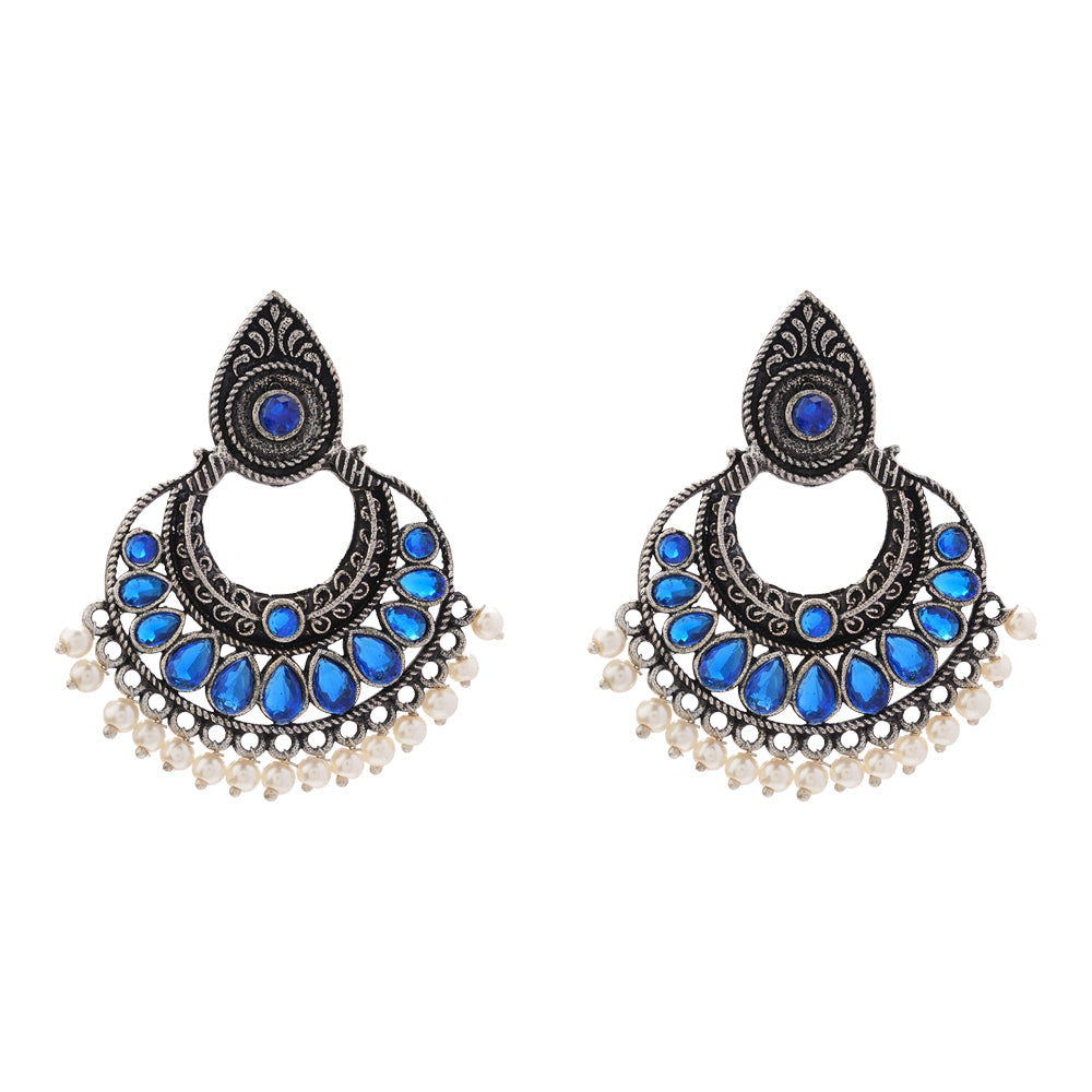 Charming Chaandbali pearl stud earrings (Blue)